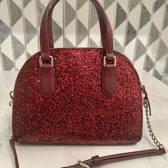 Kate Spade Red Glitter Dome Satchel Crossbody Bag - Picture 3 of 8
